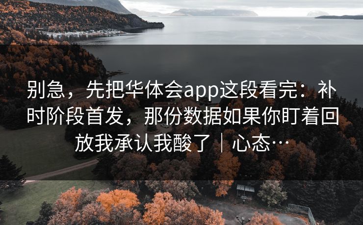别急，先把华体会app这段看完：补时阶段首发，那份数据如果你盯着回放我承认我酸了｜心态…