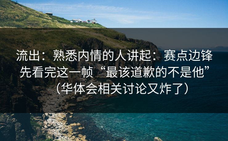 流出：熟悉内情的人讲起：赛点边锋先看完这一帧“最该道歉的不是他”（华体会相关讨论又炸了）